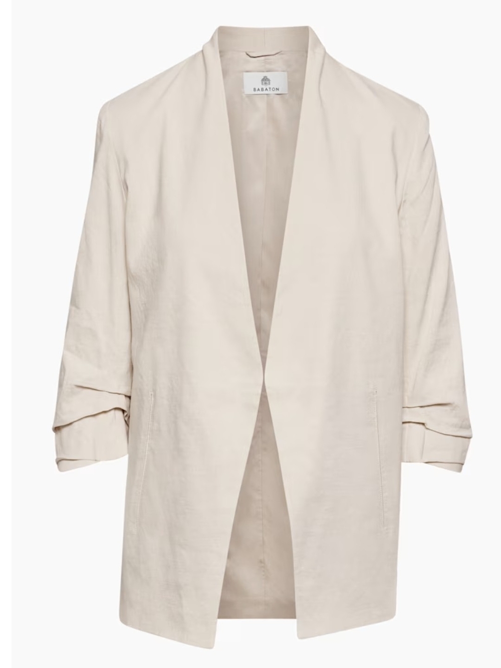 Babaton Open-Front Lightweight Linen ECRU Blazer Jacket